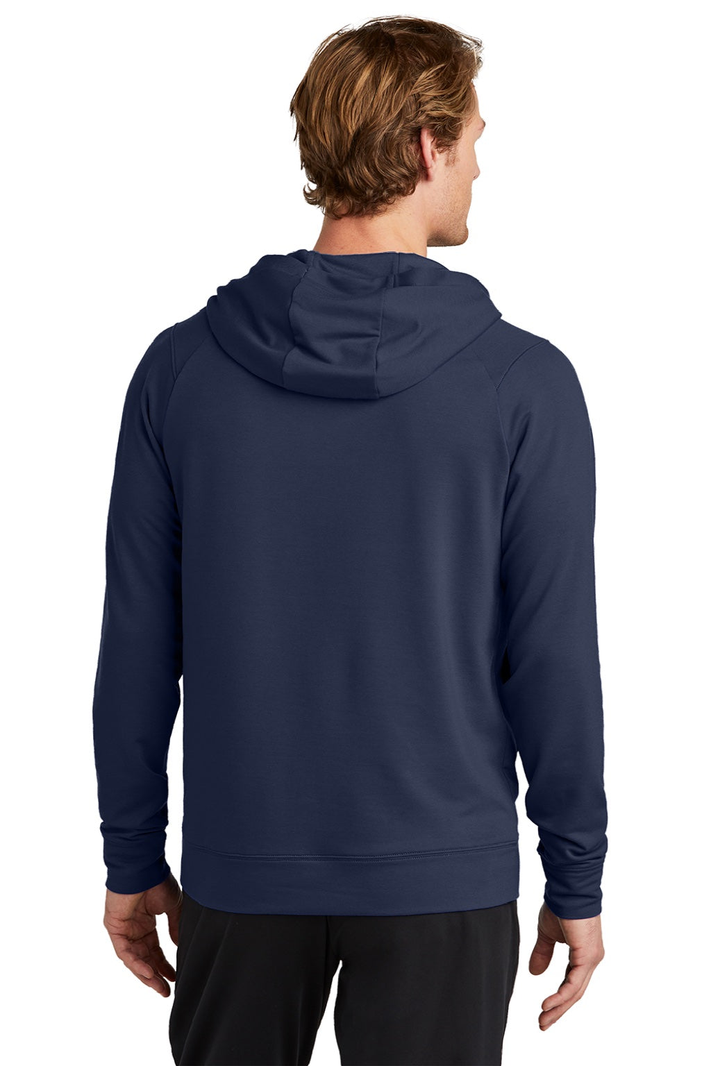 Sport-Tek ST562 Mens Flex Fleece Moisture Wicking Hooded Sweatshirt Hoodie w/ Pockets True Navy Blue Model Back
