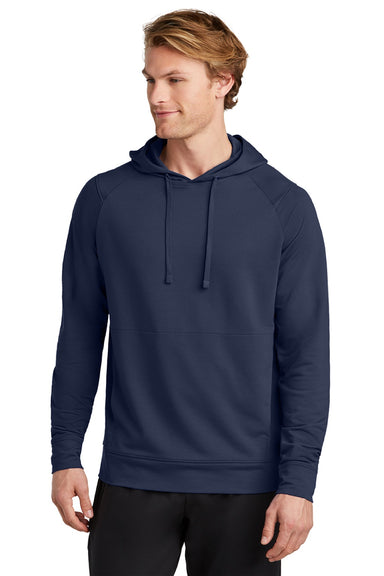 Sport-Tek ST562 Mens Flex Fleece Moisture Wicking Hooded Sweatshirt Hoodie w/ Pockets True Navy Blue Model Front