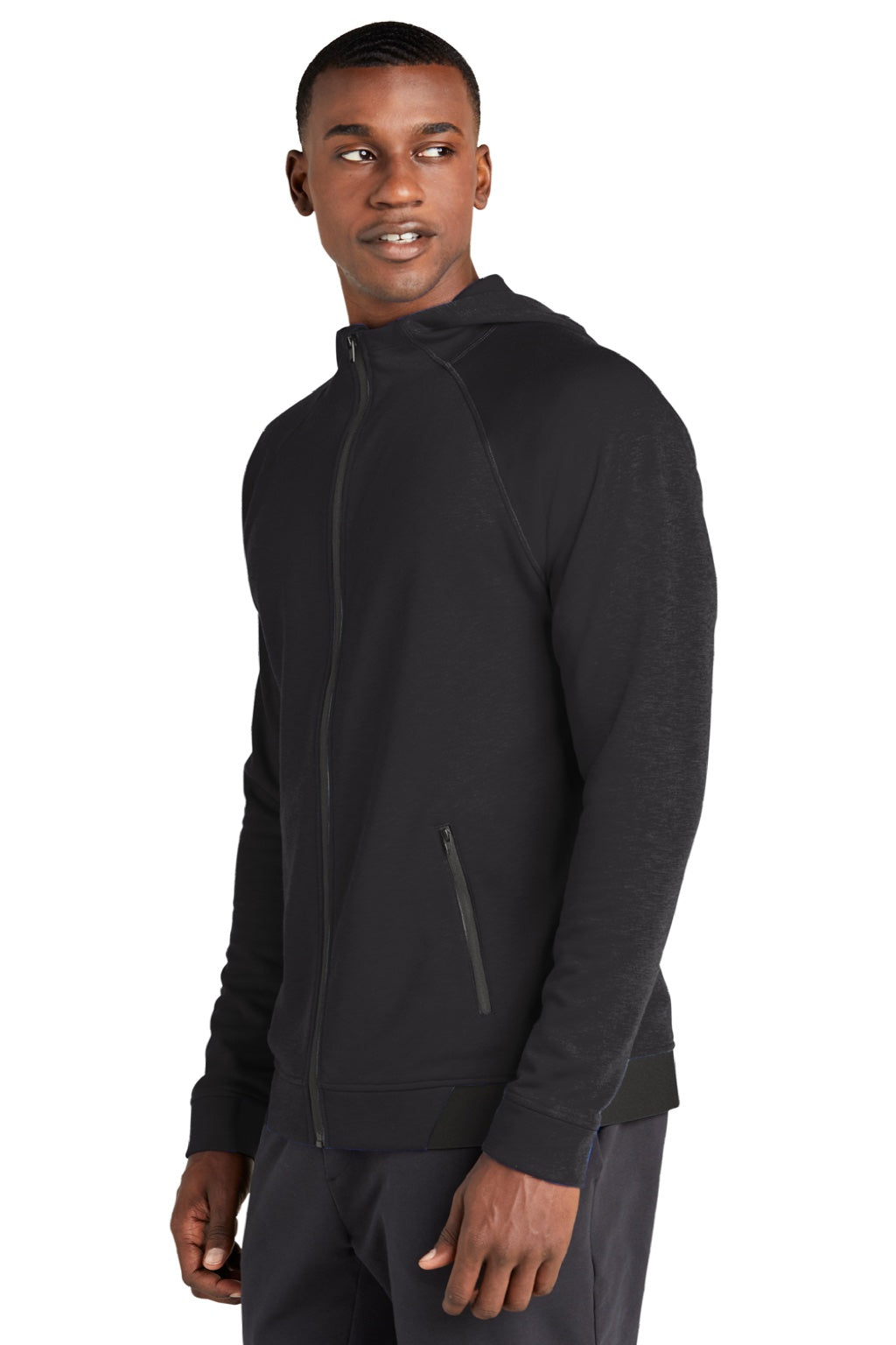 Sport-Tek ST570 Mens Strive PosiCharge Full Zip Hooded Sweatshirt Hoodie w/ Pockets Black Model 3q