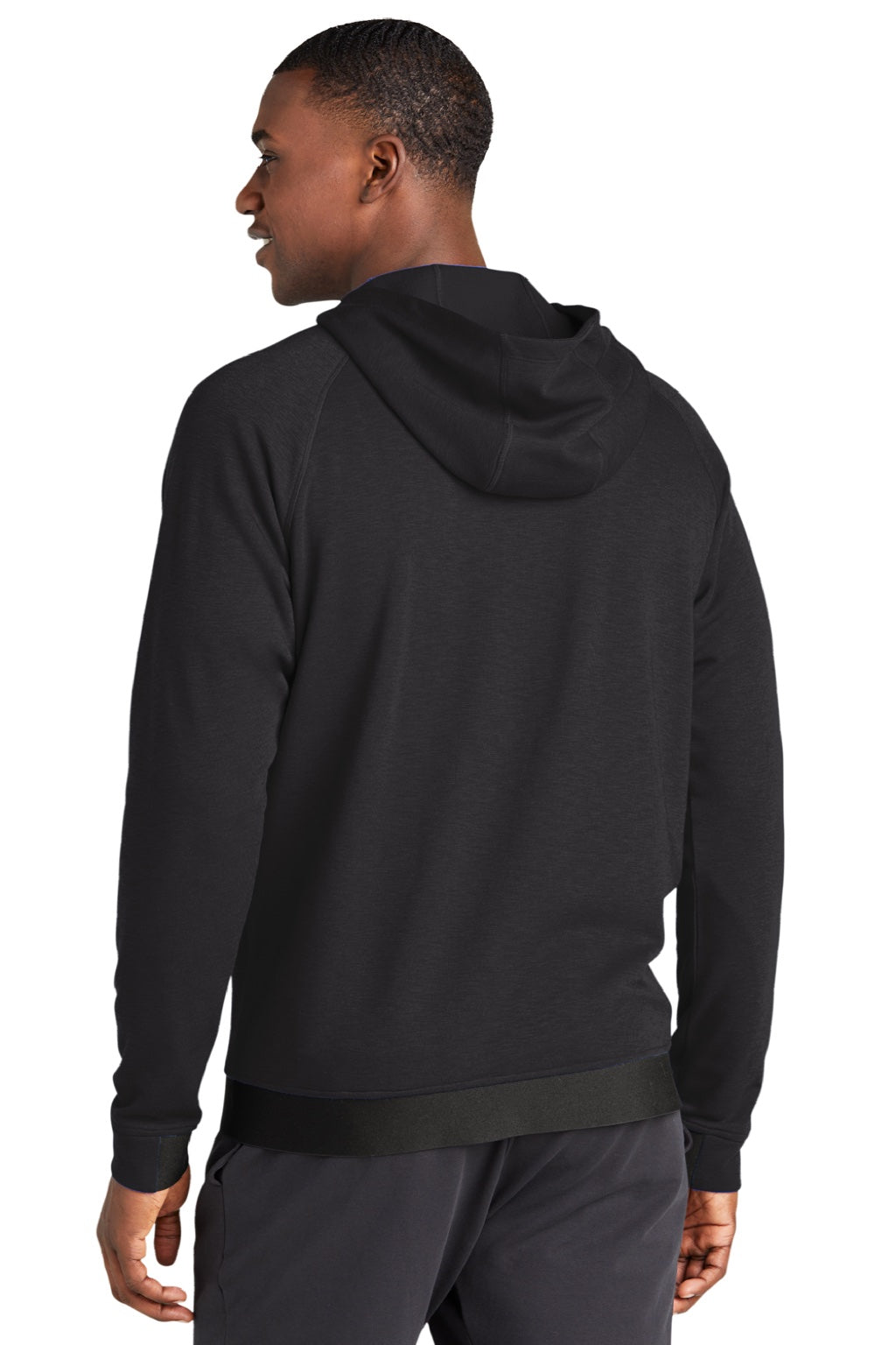 Sport-Tek ST570 Mens Strive PosiCharge Full Zip Hooded Sweatshirt Hoodie w/ Pockets Black Model Back