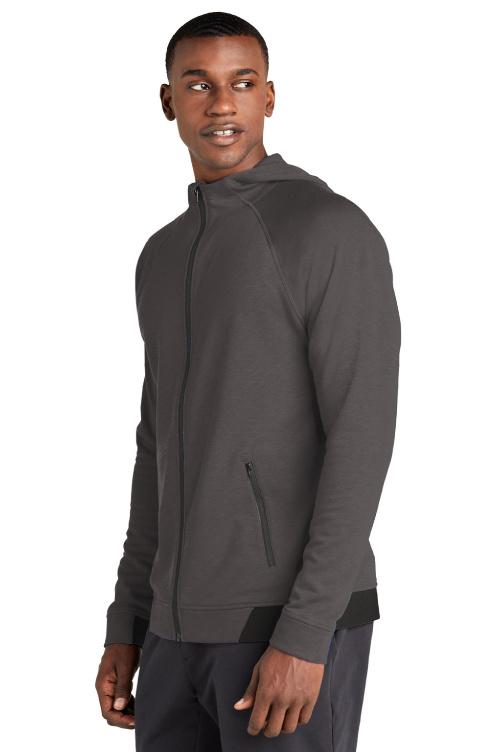 Sport-Tek ST570 Mens Strive PosiCharge Full Zip Hooded Sweatshirt Hoodie w/ Pockets Graphite Grey Model 3q