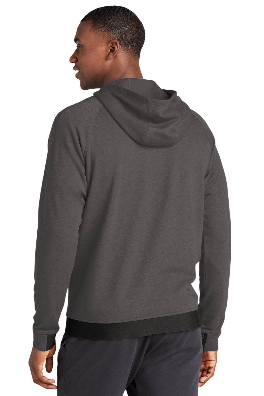 Sport-Tek ST570 Mens Strive PosiCharge Full Zip Hooded Sweatshirt Hoodie w/ Pockets Graphite Grey Model Back