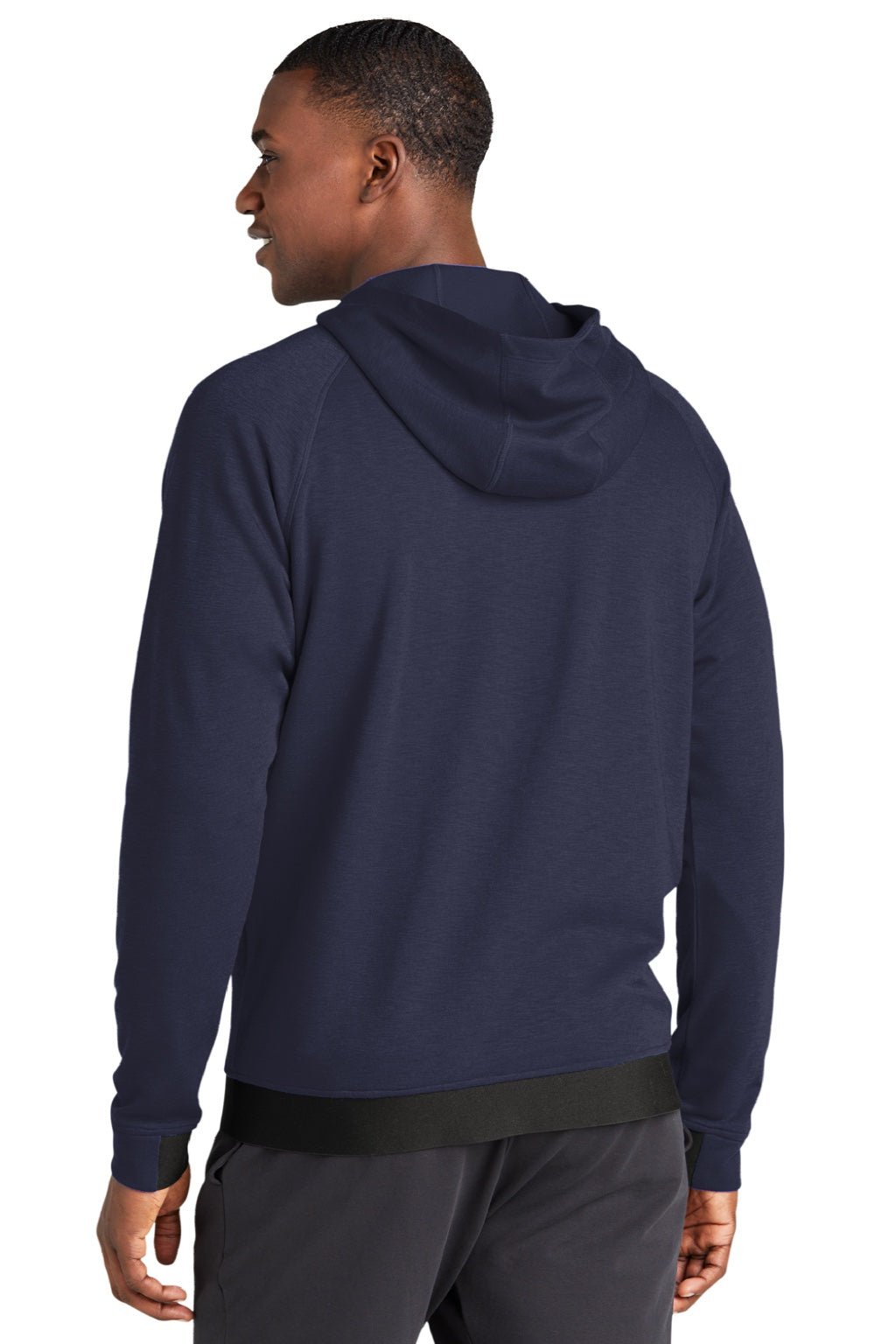 Sport-Tek ST570 Mens Strive PosiCharge Full Zip Hooded Sweatshirt Hoodie w/ Pockets True Navy Blue Model Back