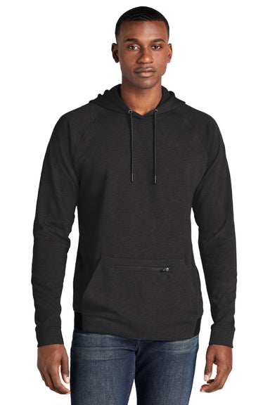 Sport-Tek ST571 Mens Strive PosiCharge Hooded Sweatshirt Hoodie w/ Pouch Pocket Black Model Front