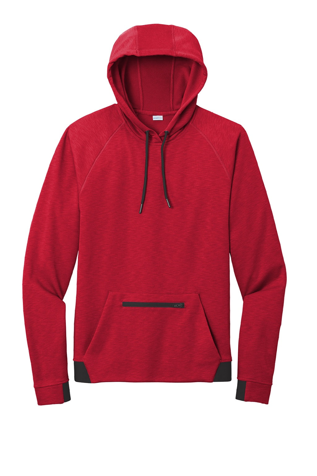 Sport-Tek ST571 Mens Strive PosiCharge Hooded Sweatshirt Hoodie w/ Pouch Pocket Deep Red Flat Front