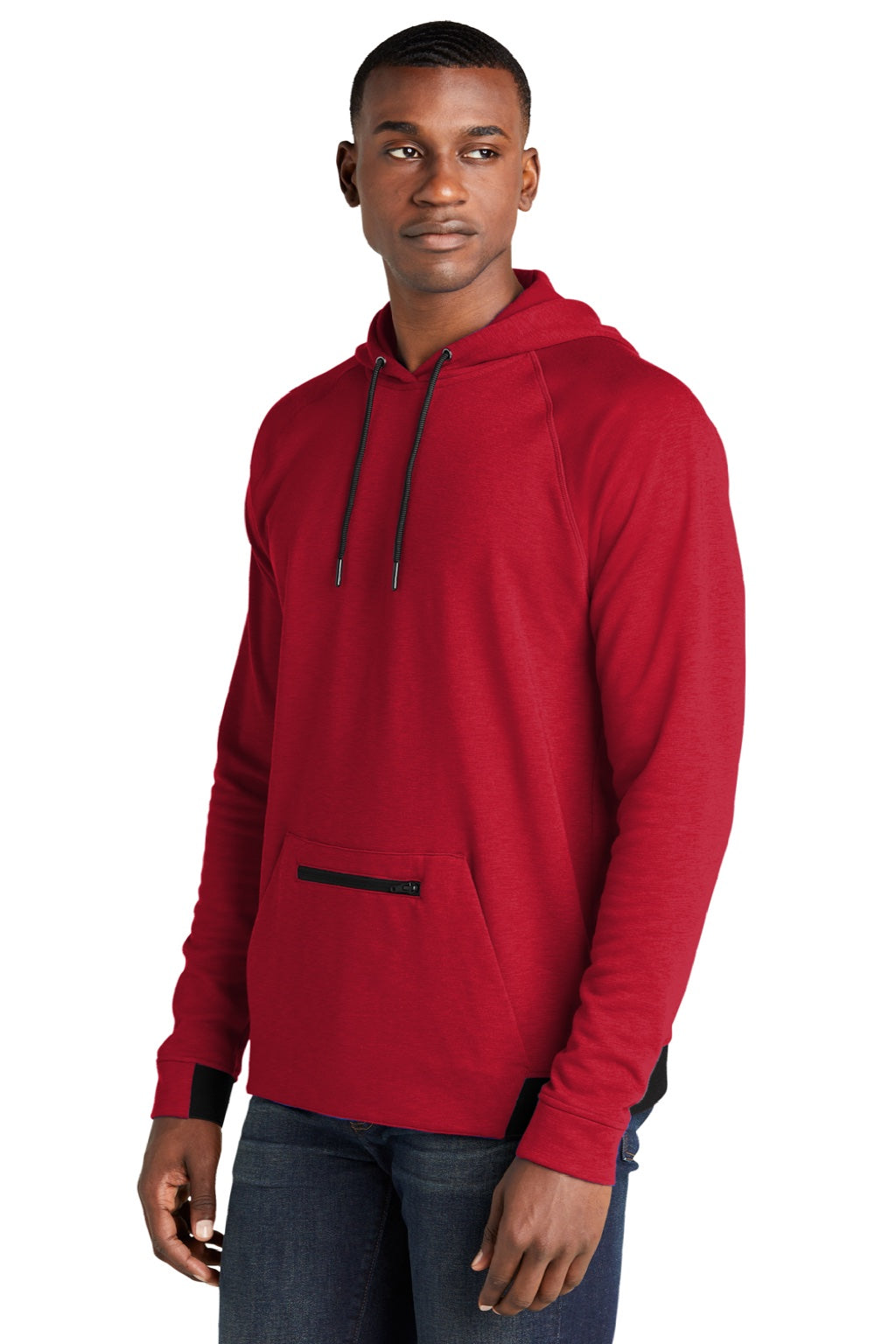 Sport-Tek ST571 Mens Strive PosiCharge Hooded Sweatshirt Hoodie w/ Pouch Pocket Deep Red Model 3q