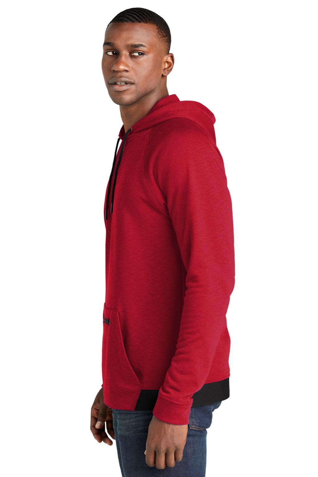 Sport-Tek ST571 Mens Strive PosiCharge Hooded Sweatshirt Hoodie w/ Pouch Pocket Deep Red Model Side