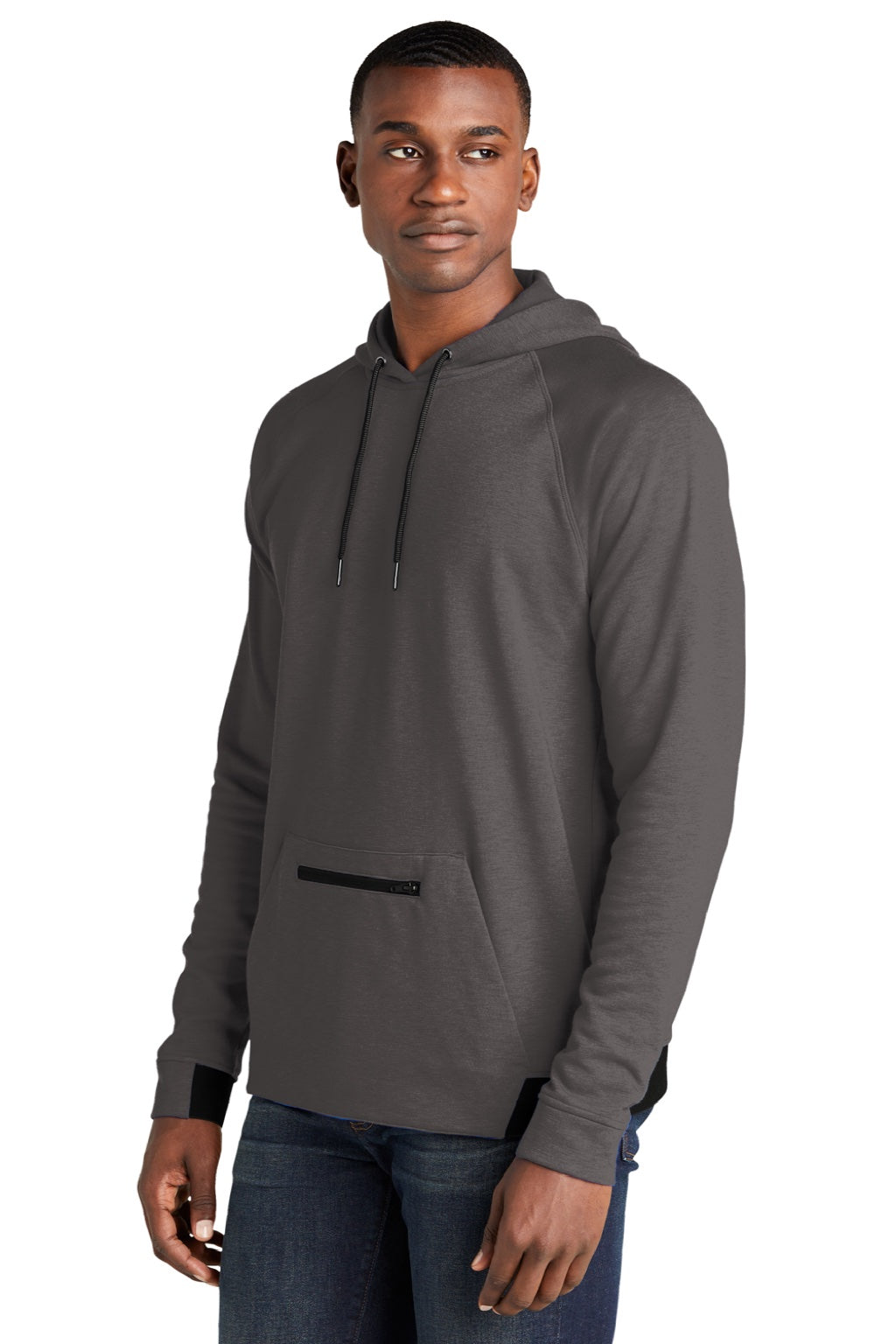 Sport-Tek ST571 Mens Strive PosiCharge Hooded Sweatshirt Hoodie w/ Pouch Pocket Graphite Grey Model 3q