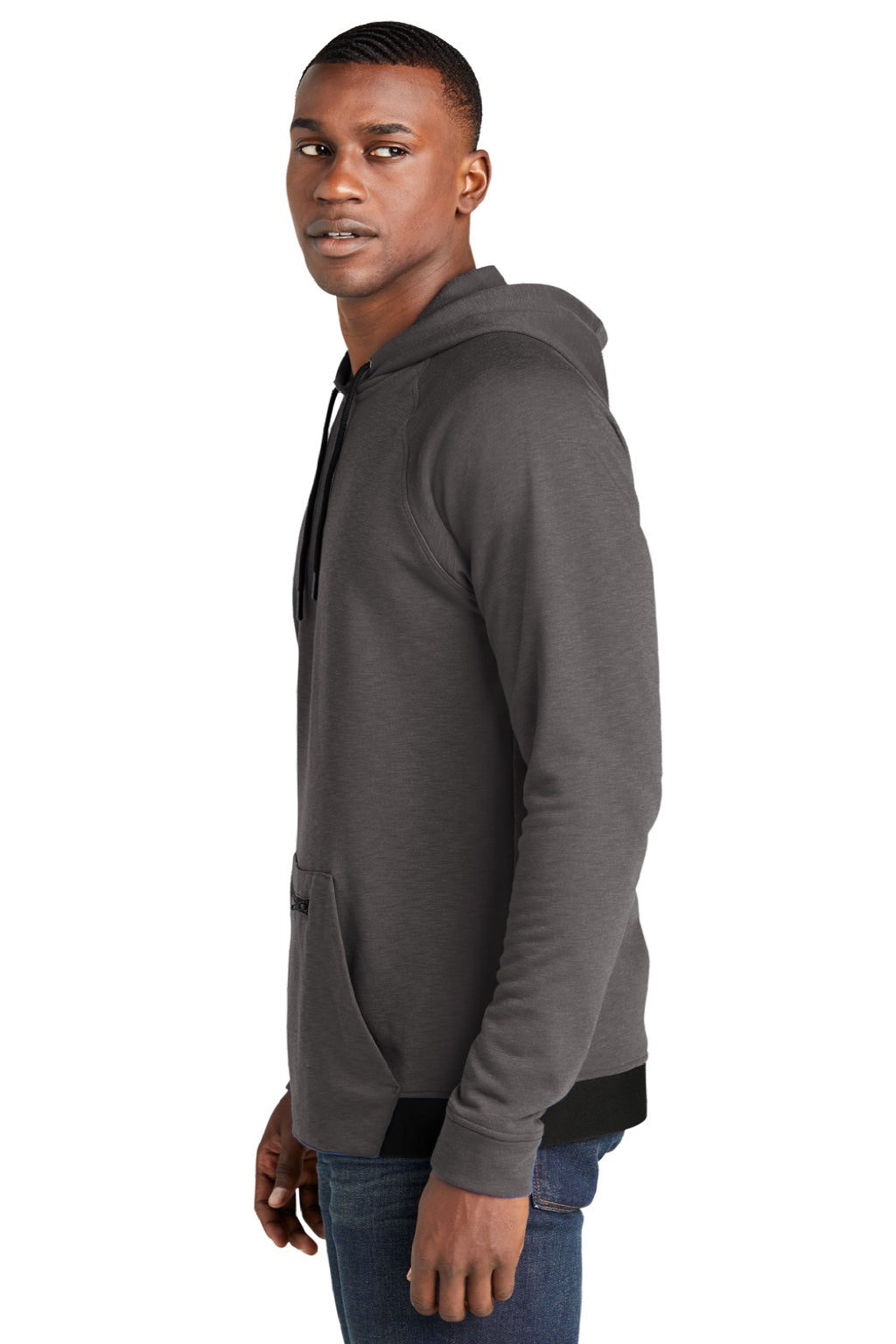Sport-Tek ST571 Mens Strive PosiCharge Hooded Sweatshirt Hoodie w/ Pouch Pocket Graphite Grey Model Side