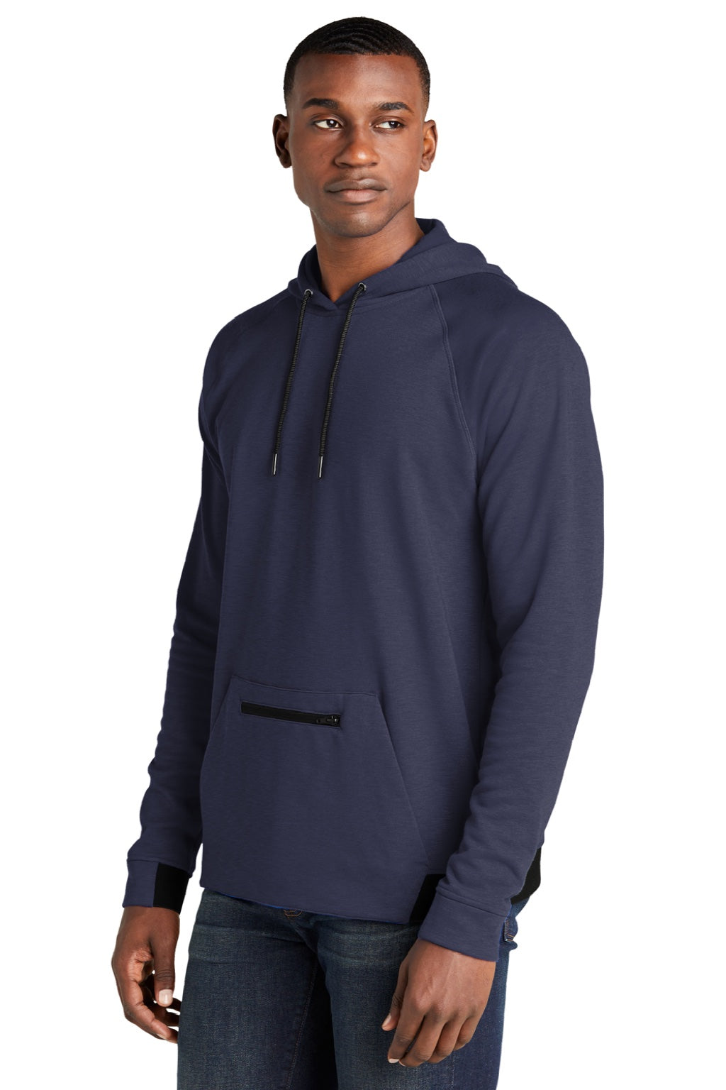 Sport-Tek ST571 Mens Strive PosiCharge Hooded Sweatshirt Hoodie w/ Pouch Pocket True Navy Blue Model 3q