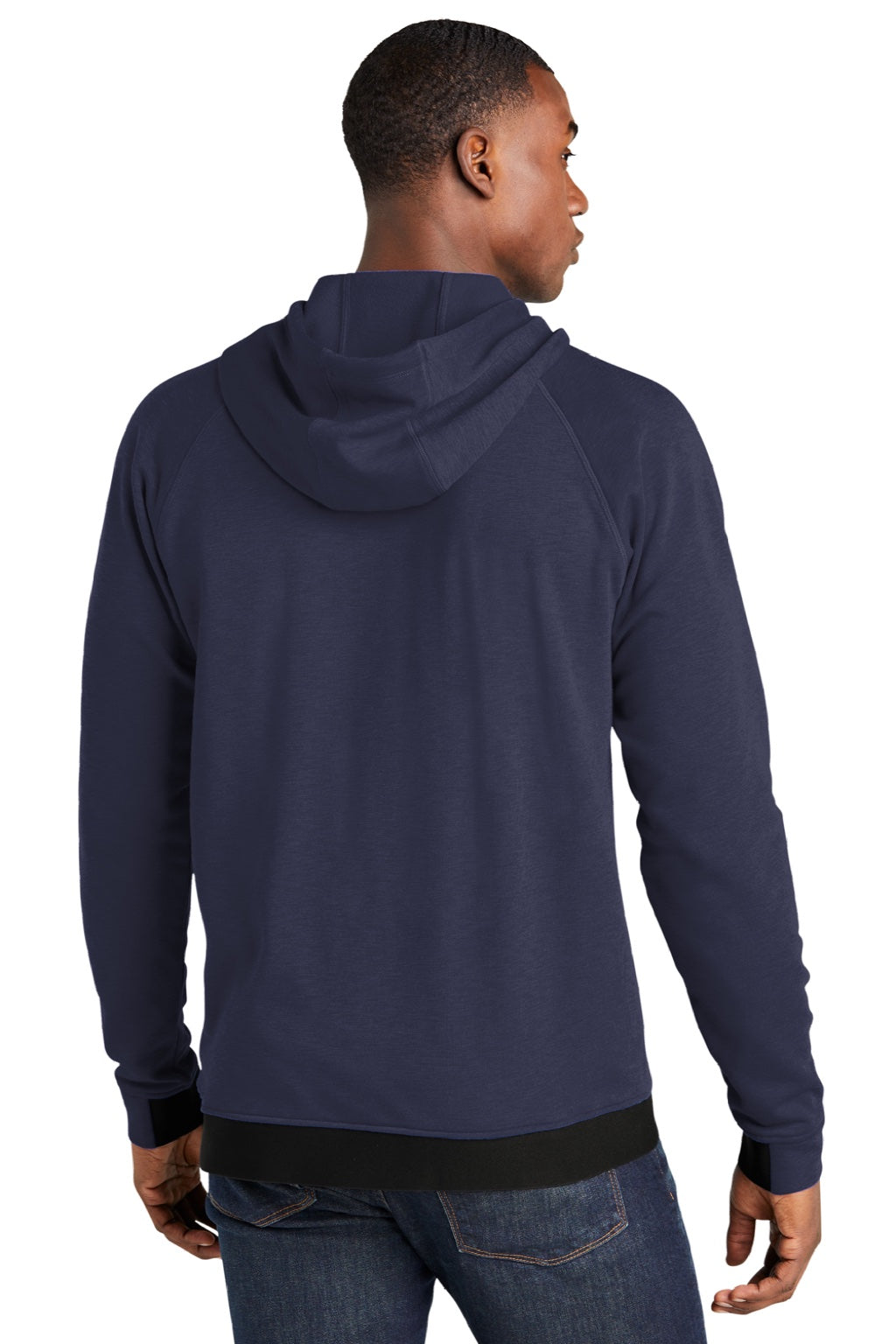 Sport-Tek ST571 Mens Strive PosiCharge Hooded Sweatshirt Hoodie w/ Pouch Pocket True Navy Blue Model Back