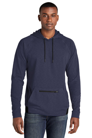 Sport-Tek ST571 Mens Strive PosiCharge Hooded Sweatshirt Hoodie w/ Pouch Pocket True Navy Blue Model Front