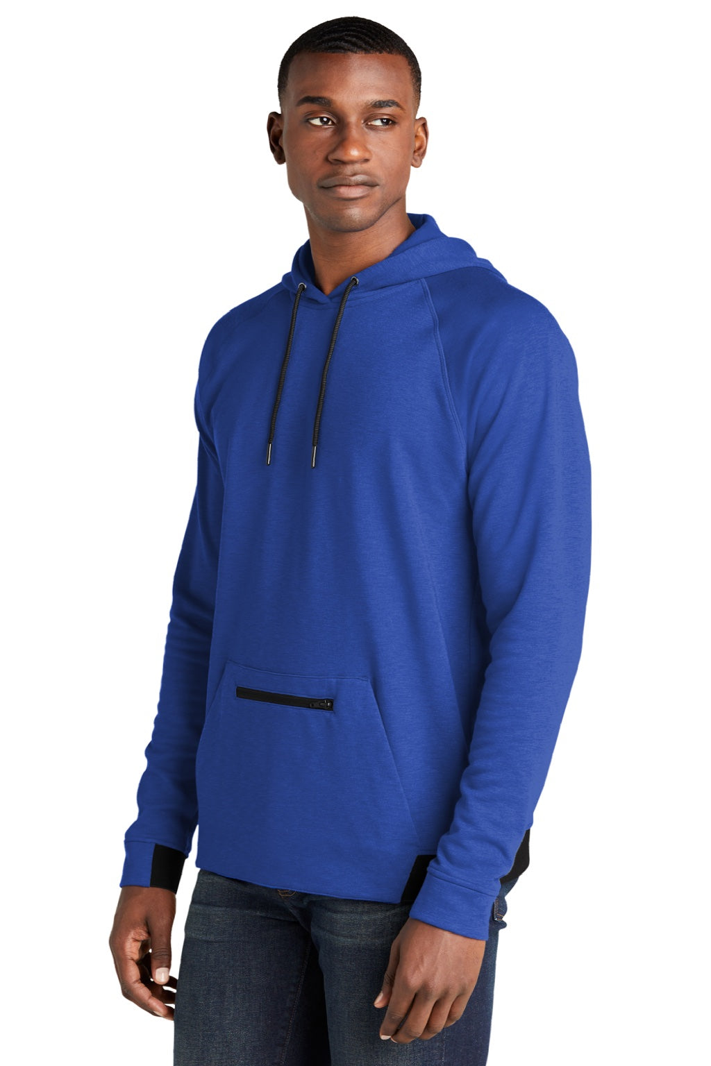 Sport-Tek ST571 Mens Strive PosiCharge Hooded Sweatshirt Hoodie w/ Pouch Pocket True Royal Blue Model 3q
