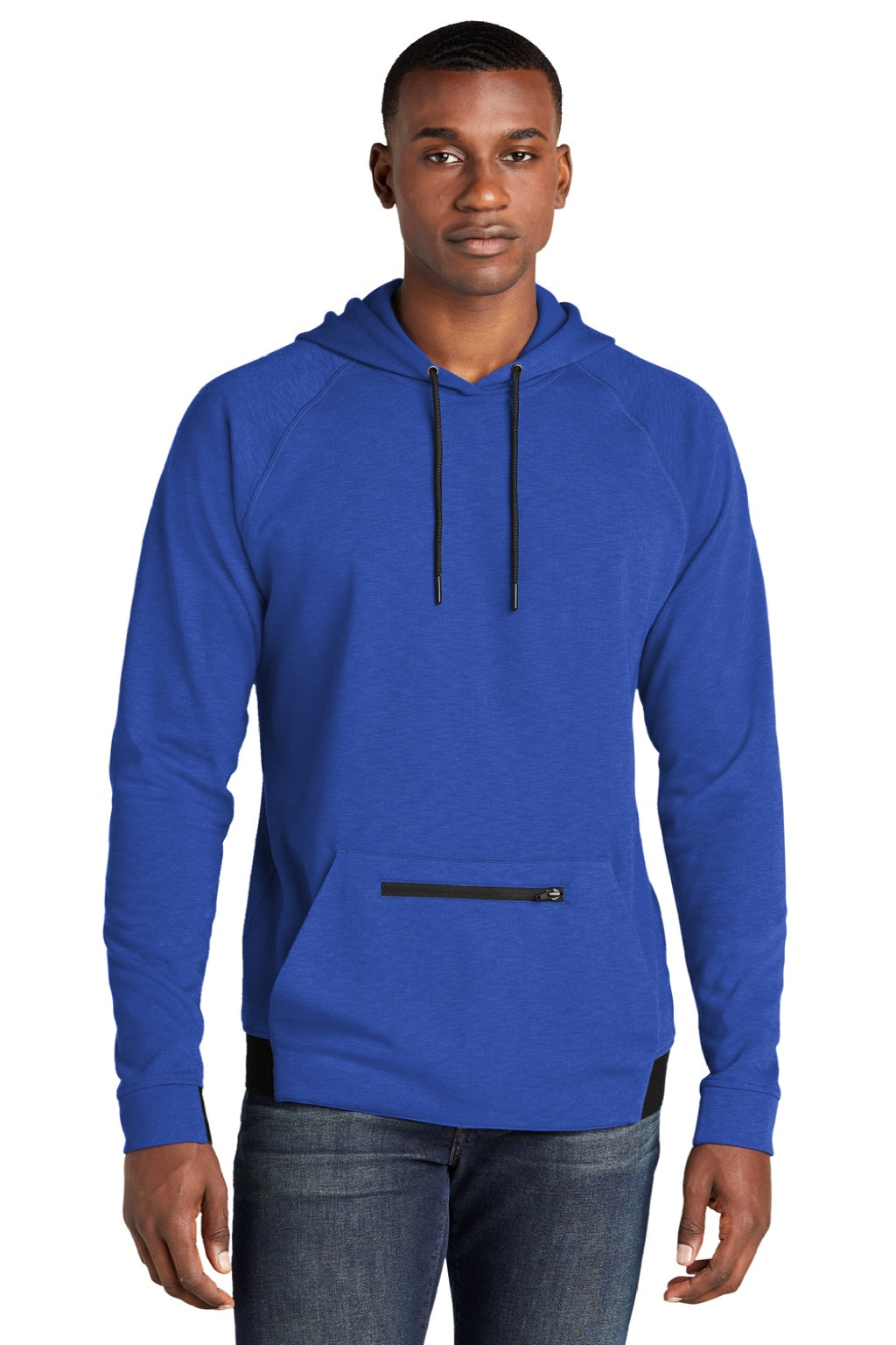 Sport-Tek ST571 Mens Strive PosiCharge Hooded Sweatshirt Hoodie w/ Pouch Pocket True Royal Blue Model Front