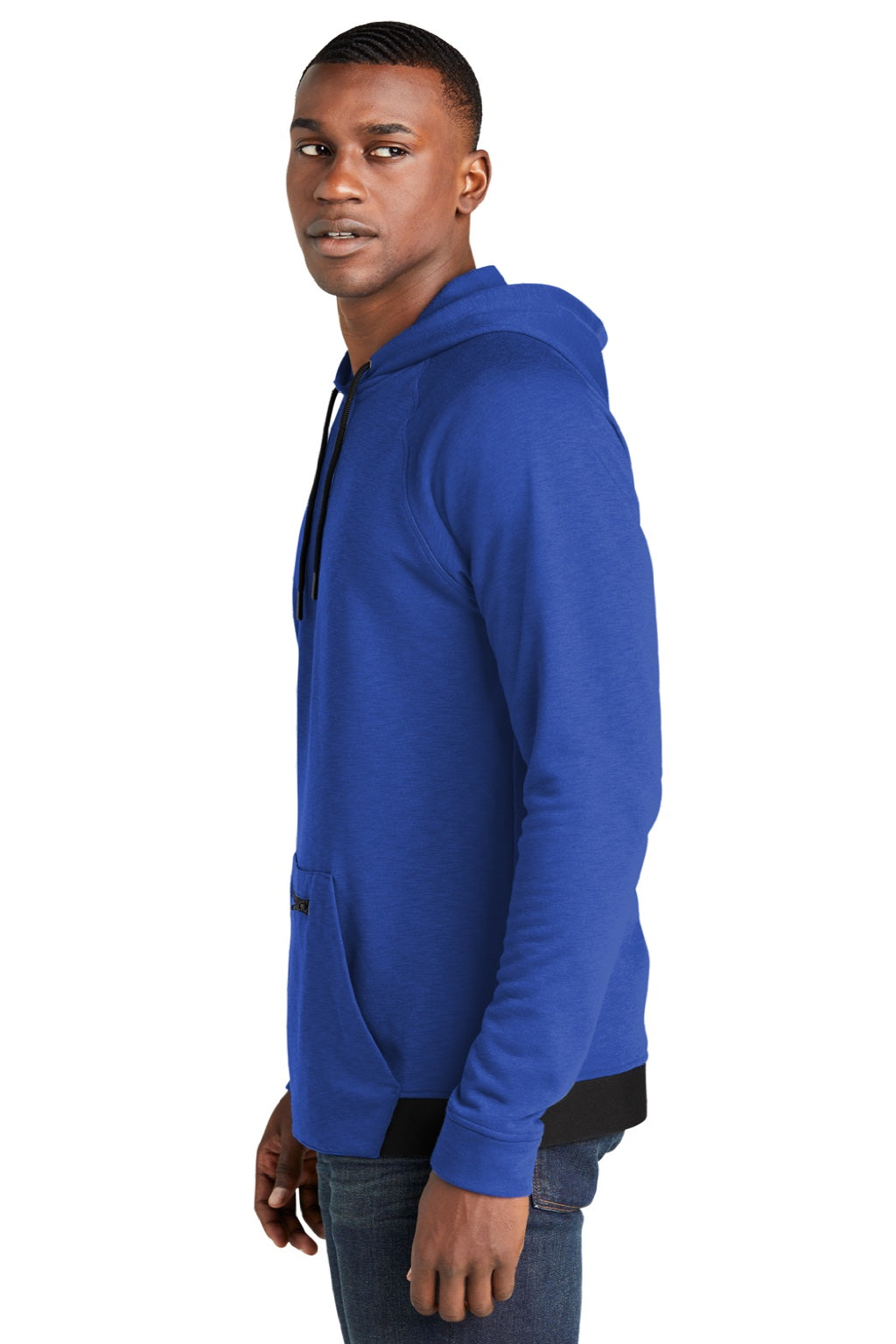 Sport-Tek ST571 Mens Strive PosiCharge Hooded Sweatshirt Hoodie w/ Pouch Pocket True Royal Blue Model Side