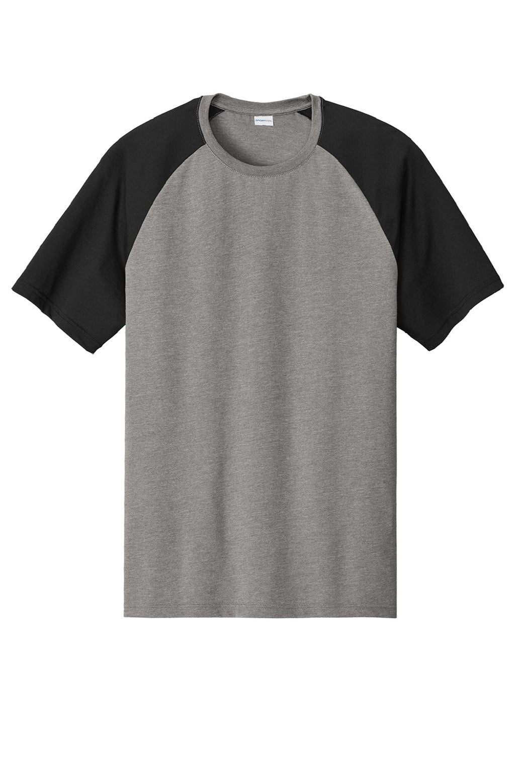 Sport-Tek ST6040 Mens Halftime Raglan Short Sleeve Crewneck T-Shirt Heather Vintage Grey/Black Flat Front