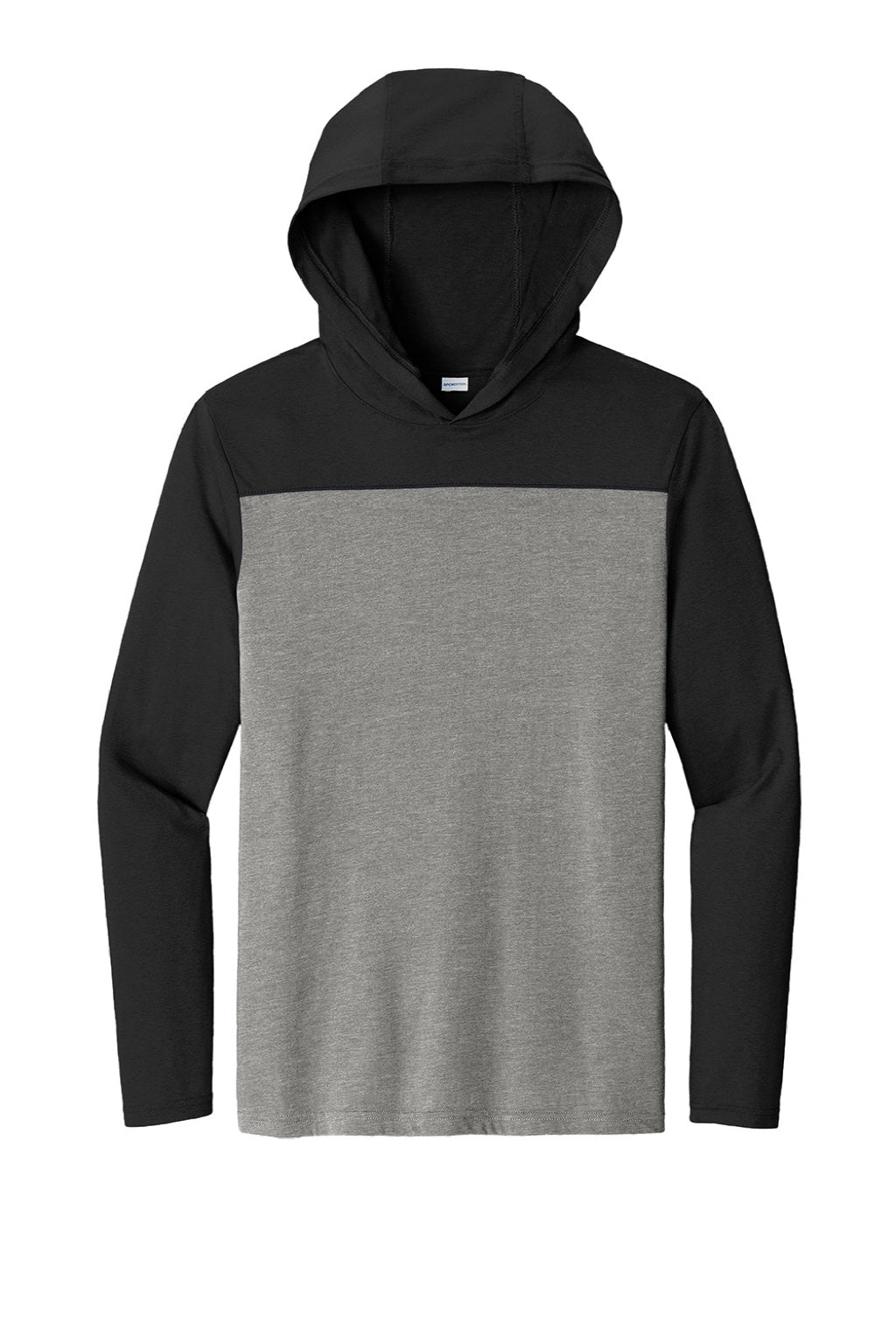Sport-Tek ST6044 Mens Halftime Long Sleeve Hooded T-Shirt Hoodie Heather Vintage Grey/Black Flat Front