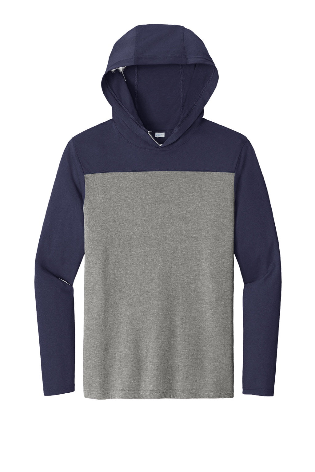 Sport-Tek ST6044 Mens Halftime Long Sleeve Hooded T-Shirt Hoodie Heather Vintage Grey/True Navy Blue Flat Front