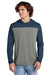 Sport-Tek ST6044 Mens Halftime Long Sleeve Hooded T-Shirt Hoodie Heather Vintage Grey/True Navy Blue Model Front