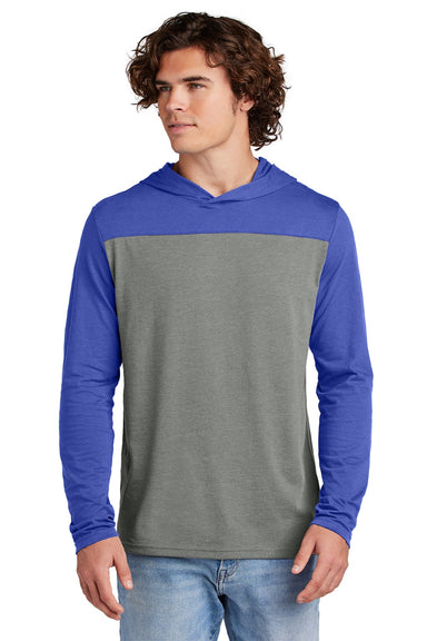 Sport-Tek ST6044 Mens Halftime Long Sleeve Hooded T-Shirt Hoodie Heather Vintage Grey/True Royal Blue Model Front