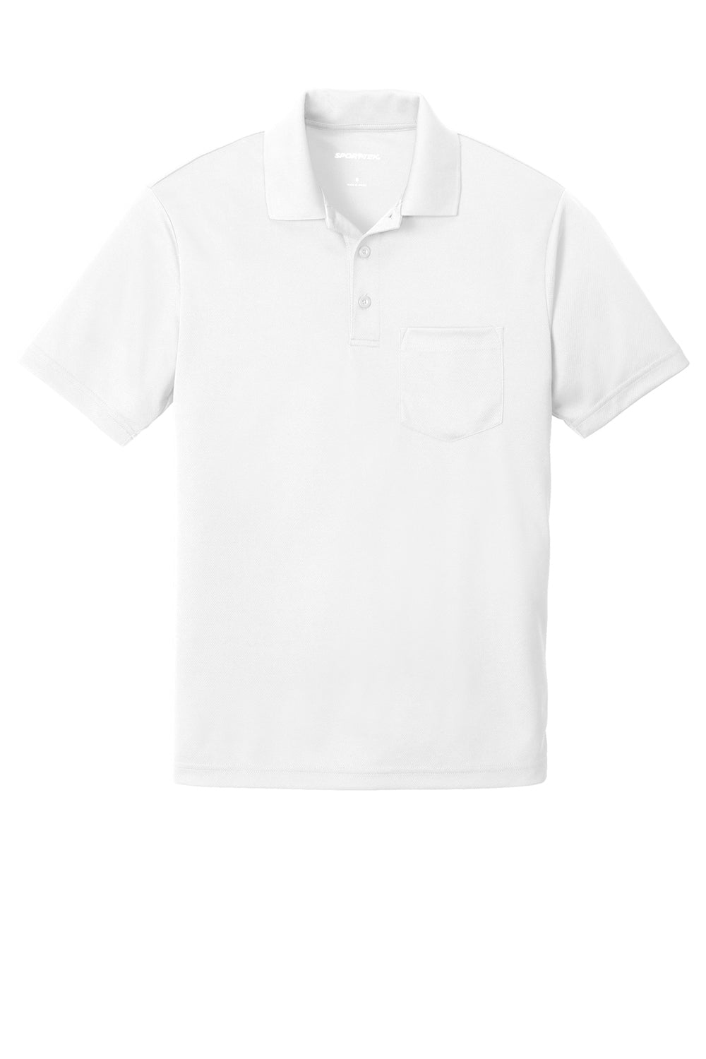 Sport-Tek ST640P Mens RacerMesh Moisture Wicking Short Sleeve Polo Shirt w/ Pocket White Flat Front