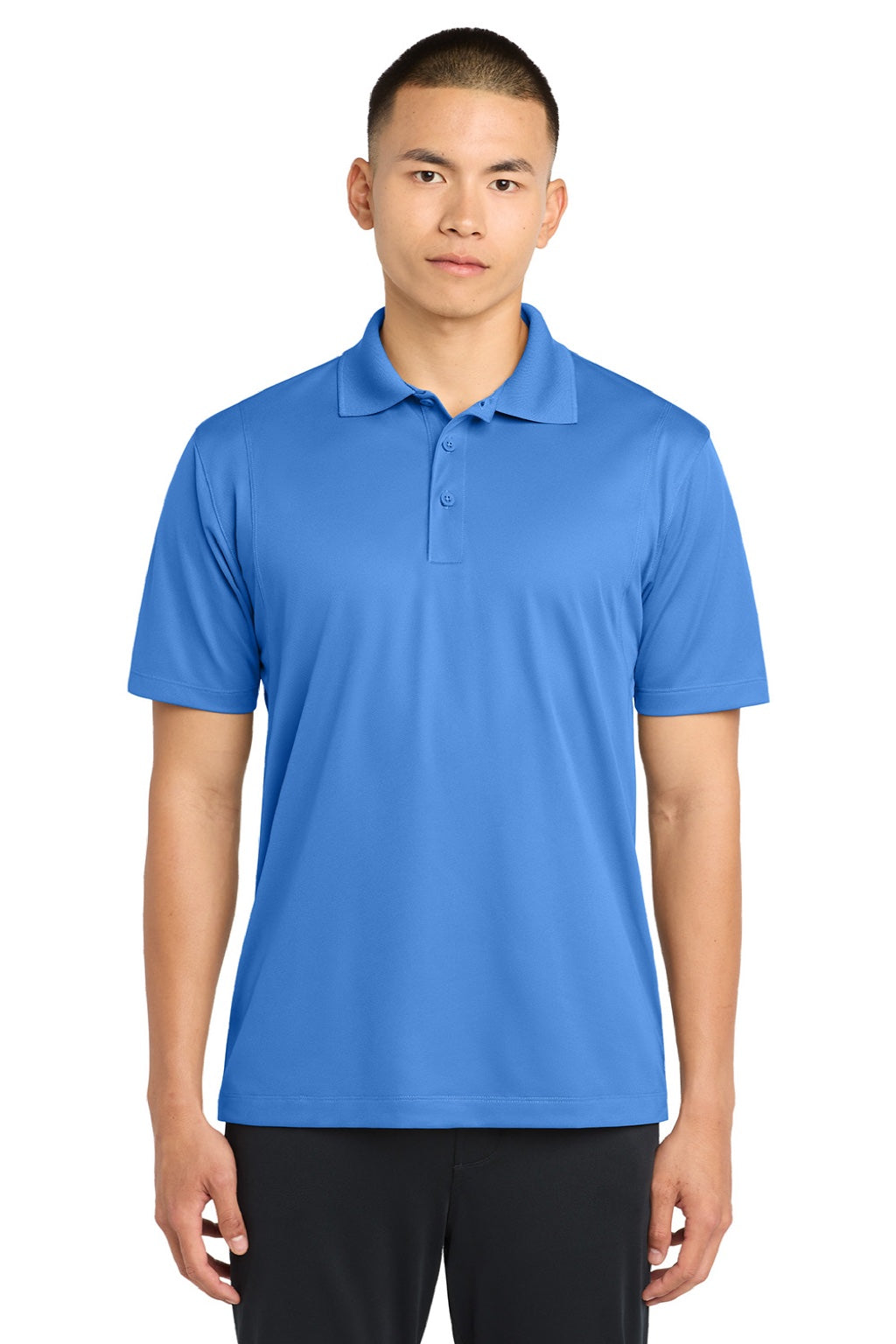 Sport-Tek ST650/TST650 Mens Sport-Wick Moisture Wicking Short Sleeve Polo Shirt Blue Lake Model Front