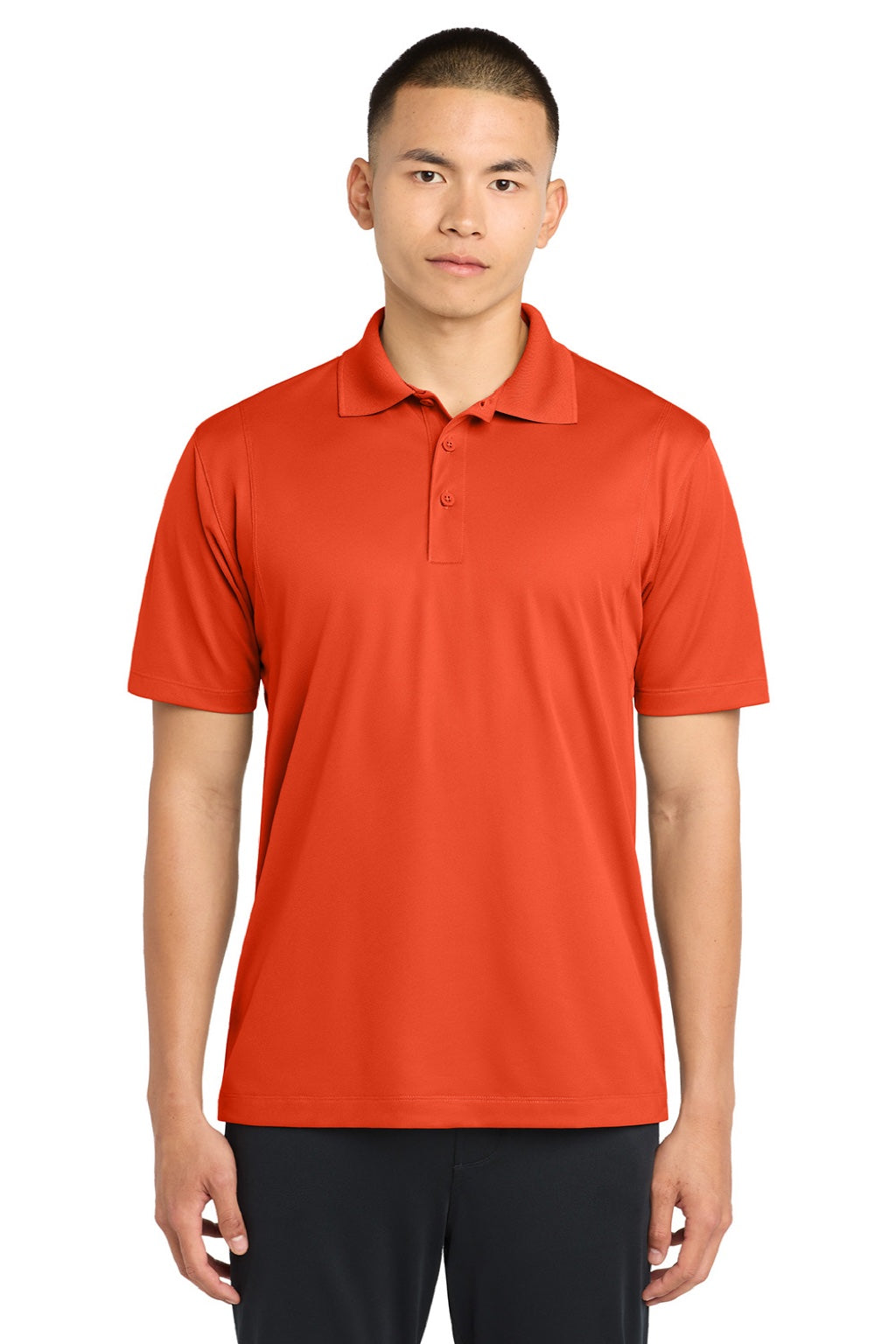 Sport-Tek ST650/TST650 Mens Sport-Wick Moisture Wicking Short Sleeve Polo Shirt Deep Orange Model Front