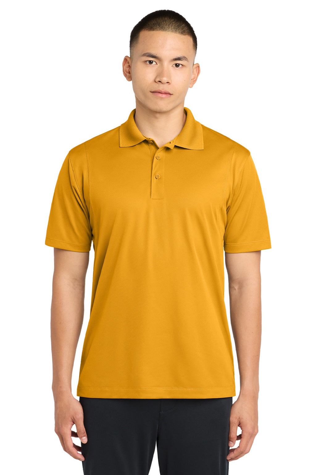 Sport-Tek ST650/TST650 Mens Sport-Wick Moisture Wicking Short Sleeve Polo Shirt Gold Model Front