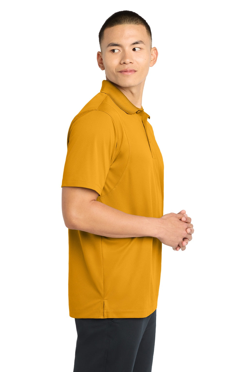 Sport-Tek ST650/TST650 Mens Sport-Wick Moisture Wicking Short Sleeve Polo Shirt Gold Model Side