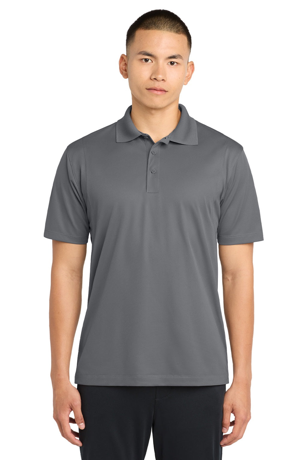 Sport-Tek ST650/TST650 Mens Sport-Wick Moisture Wicking Short Sleeve Polo Shirt Concrete Grey Model Front