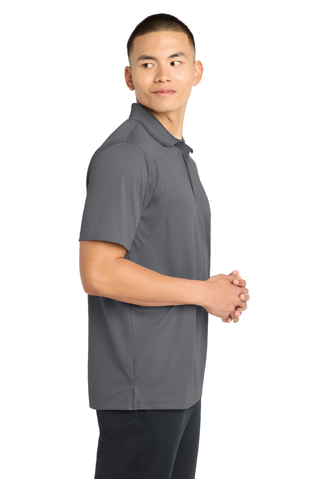 Sport-Tek ST650/TST650 Mens Sport-Wick Moisture Wicking Short Sleeve Polo Shirt Concrete Grey Model Side