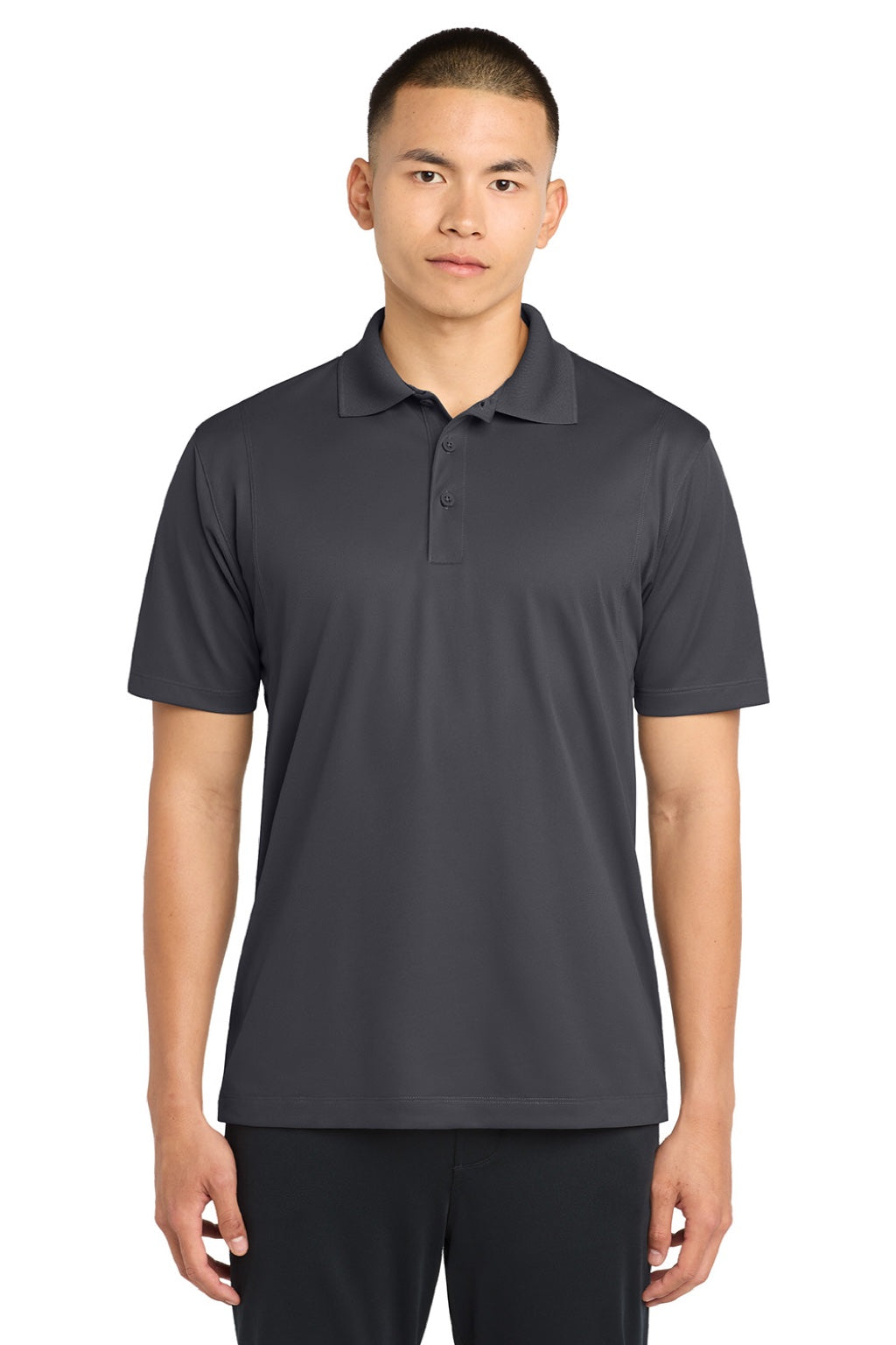 Sport-Tek ST650/TST650 Mens Sport-Wick Moisture Wicking Short Sleeve Polo Shirt Iron Grey Model Front