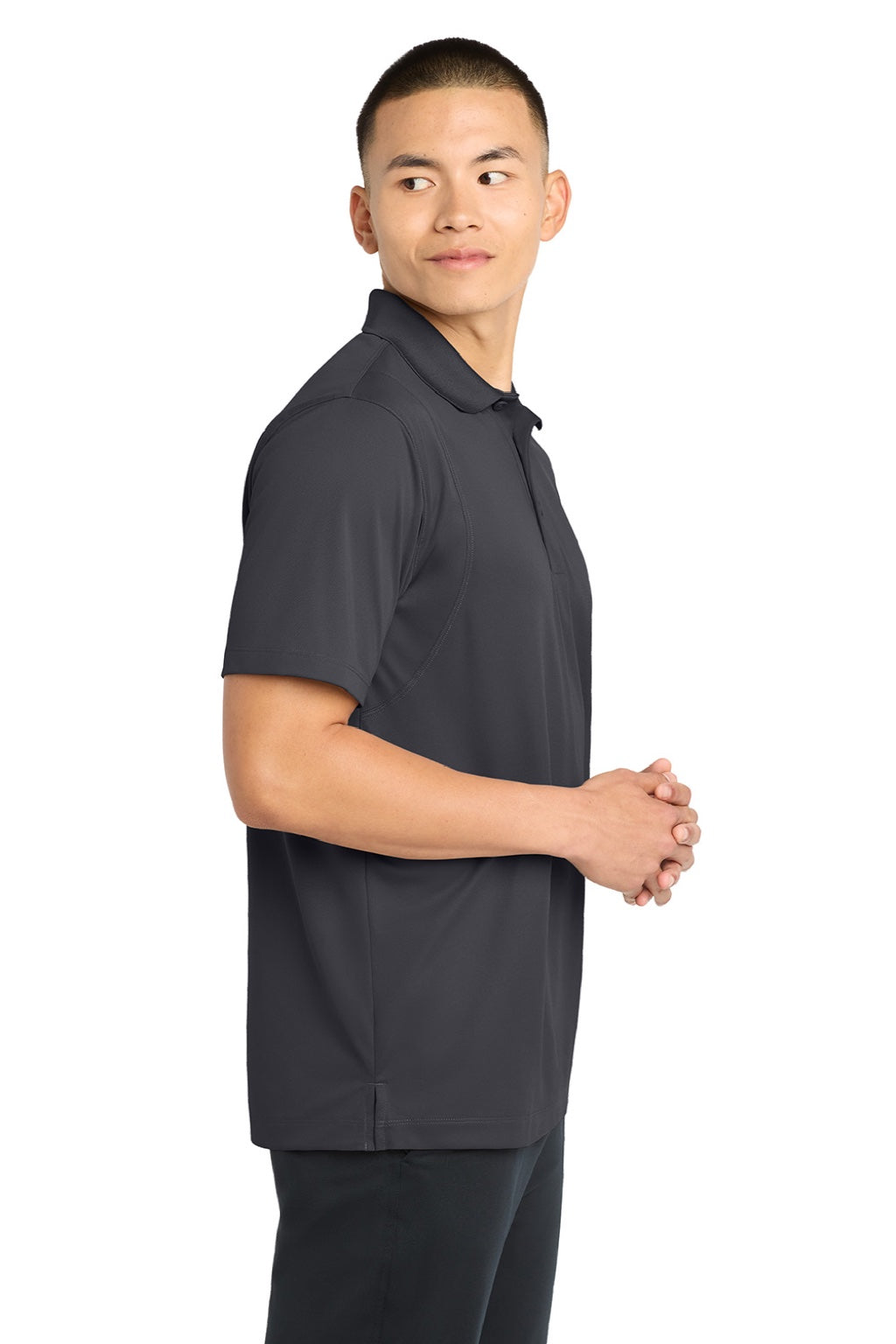 Sport-Tek ST650/TST650 Mens Sport-Wick Moisture Wicking Short Sleeve Polo Shirt Iron Grey Model Side
