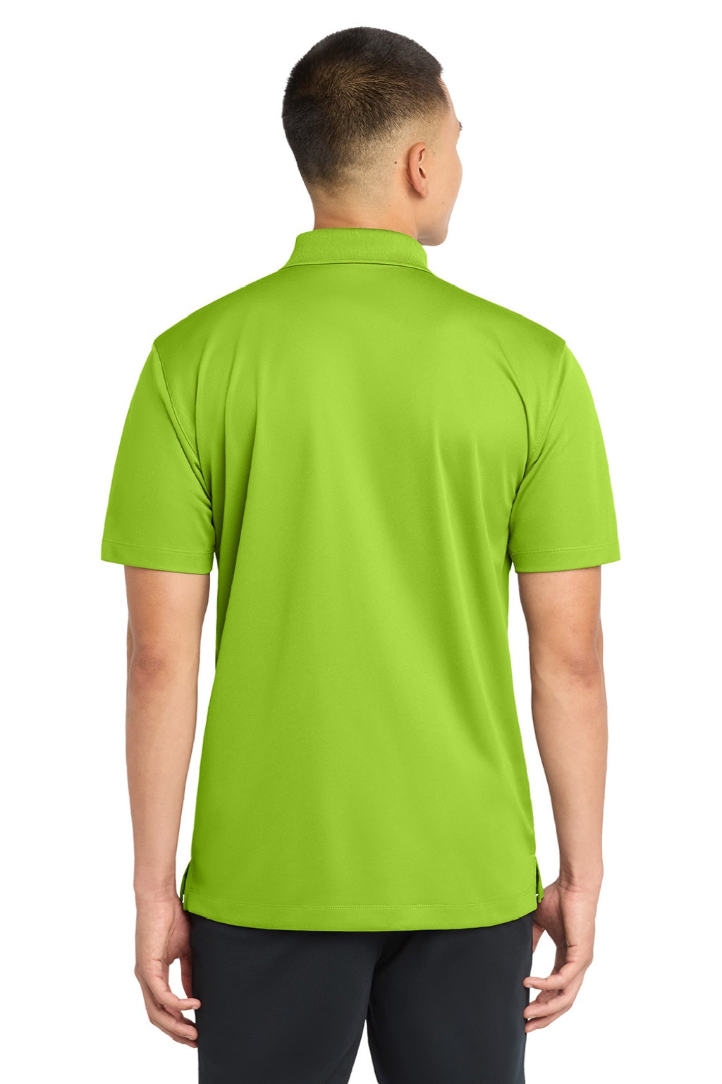Sport-Tek ST650/TST650 Mens Sport-Wick Moisture Wicking Short Sleeve Polo Shirt Lime Shock Green Model Back