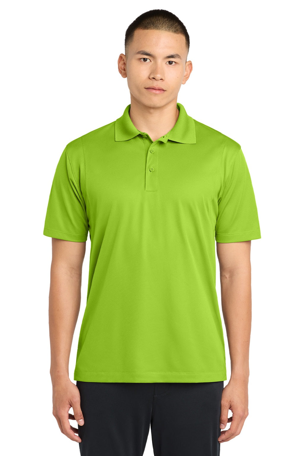 Sport-Tek ST650/TST650 Mens Sport-Wick Moisture Wicking Short Sleeve Polo Shirt Lime Shock Green Model Front
