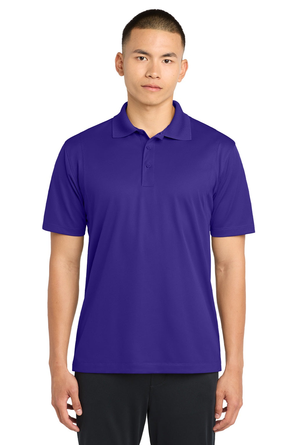 Sport-Tek ST650/TST650 Mens Sport-Wick Moisture Wicking Short Sleeve Polo Shirt Purple Model Front
