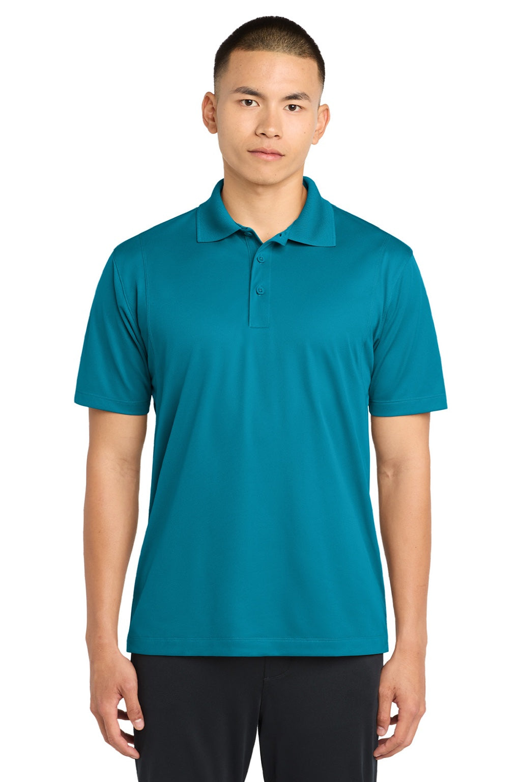 Sport-Tek ST650/TST650 Mens Sport-Wick Moisture Wicking Short Sleeve Polo Shirt Tropic Blue Model Front