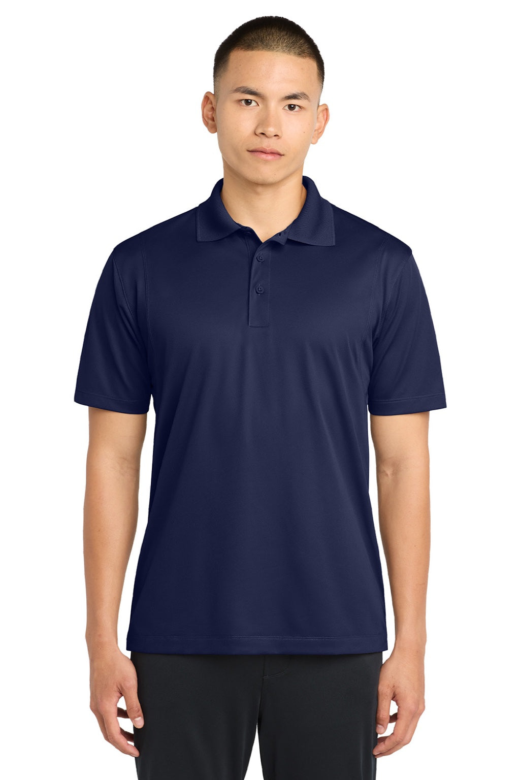 Sport-Tek ST650/TST650 Mens Sport-Wick Moisture Wicking Short Sleeve Polo Shirt True Navy Blue Model Front