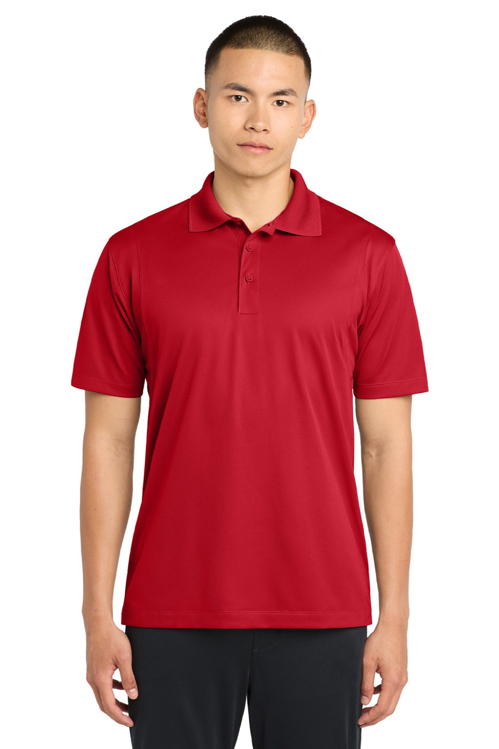 Sport-Tek ST650/TST650 Mens Sport-Wick Moisture Wicking Short Sleeve Polo Shirt True Red Model Front