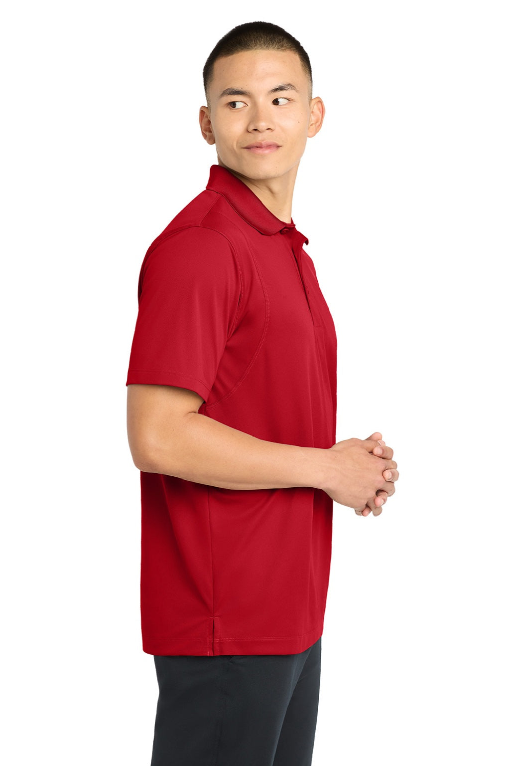 Sport-Tek ST650/TST650 Mens Sport-Wick Moisture Wicking Short Sleeve Polo Shirt True Red Model Side