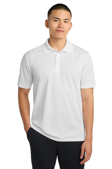 Sport-Tek ST650/TST650 Mens Sport-Wick Moisture Wicking Short Sleeve Polo Shirt White Model Front
