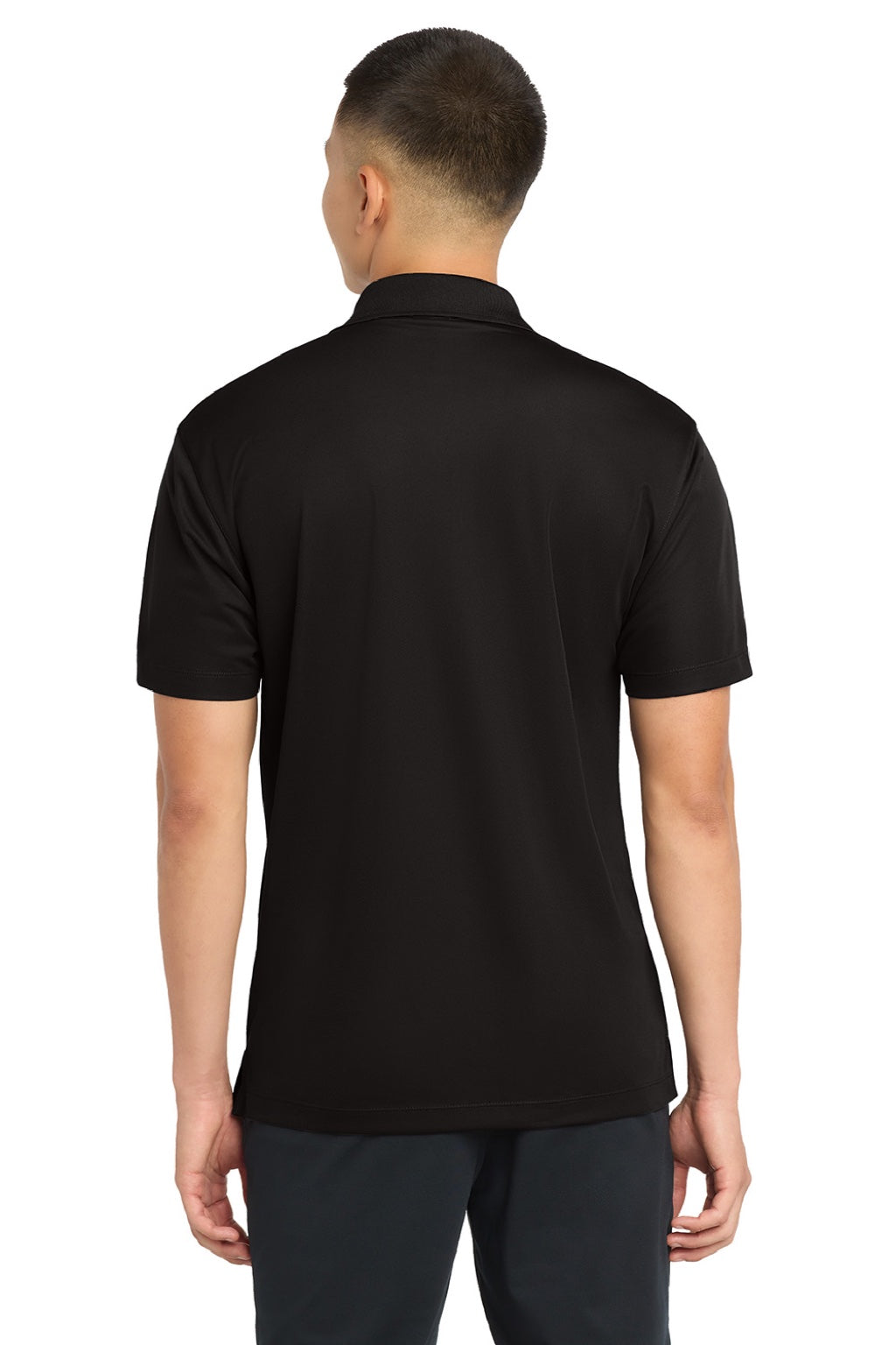 Sport-Tek ST651 Mens Sport-Wick Moisture Wicking Short Sleeve Polo Shirt w/ Pocket Black Model Back