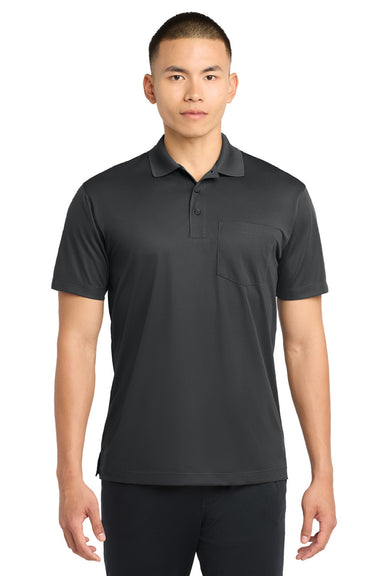 Sport-Tek ST651 Mens Sport-Wick Moisture Wicking Short Sleeve Polo Shirt w/ Pocket Iron Grey Model Front