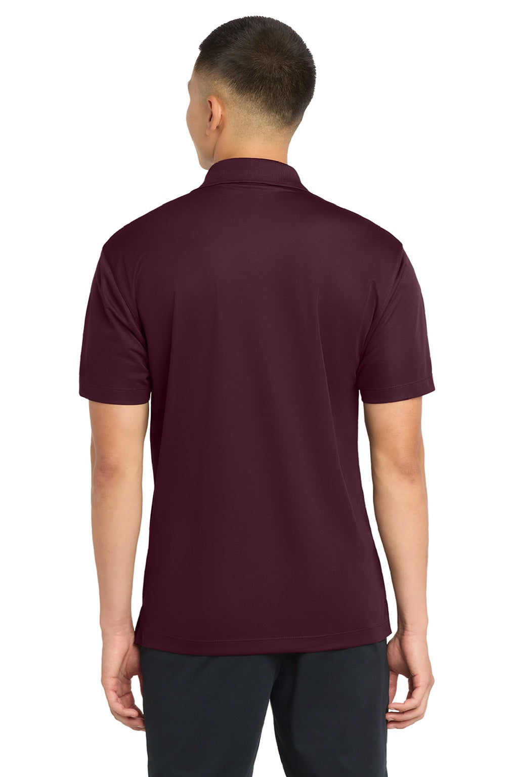 Sport-Tek ST651 Mens Sport-Wick Moisture Wicking Short Sleeve Polo Shirt w/ Pocket Maroon Model Back