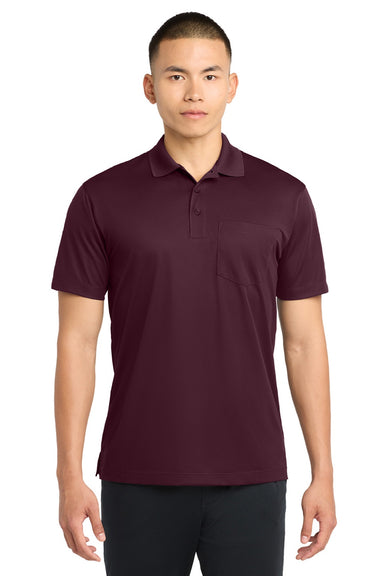 Sport-Tek ST651 Mens Sport-Wick Moisture Wicking Short Sleeve Polo Shirt w/ Pocket Maroon Model Front