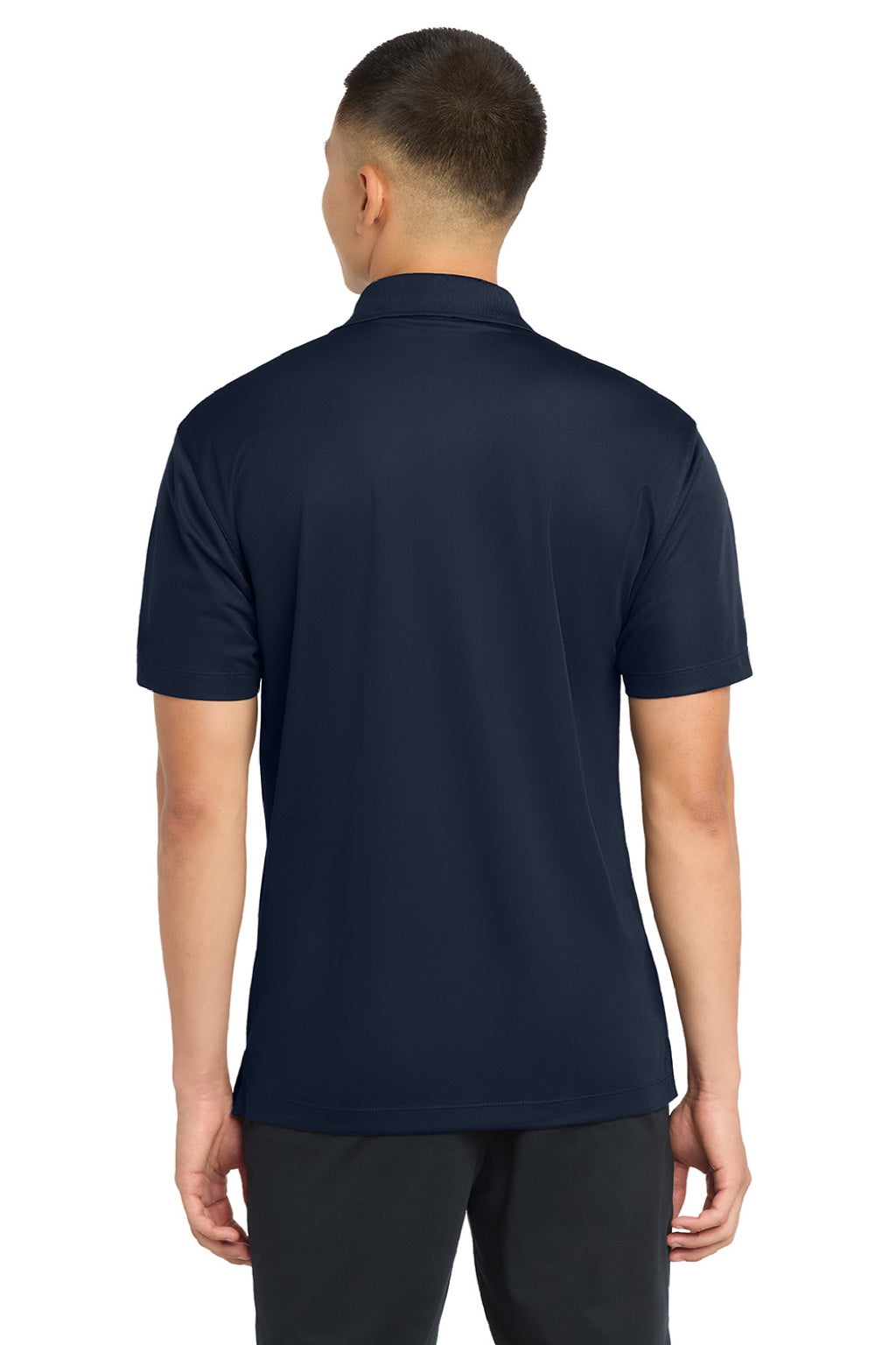 Sport-Tek ST651 Mens Sport-Wick Moisture Wicking Short Sleeve Polo Shirt w/ Pocket True Navy Blue Model Back