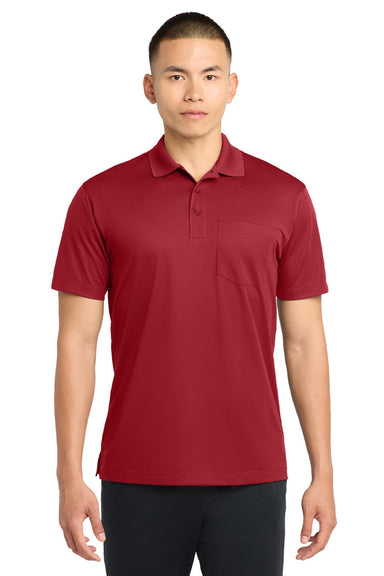 Sport-Tek ST651 Mens Sport-Wick Moisture Wicking Short Sleeve Polo Shirt w/ Pocket True Red Model Front