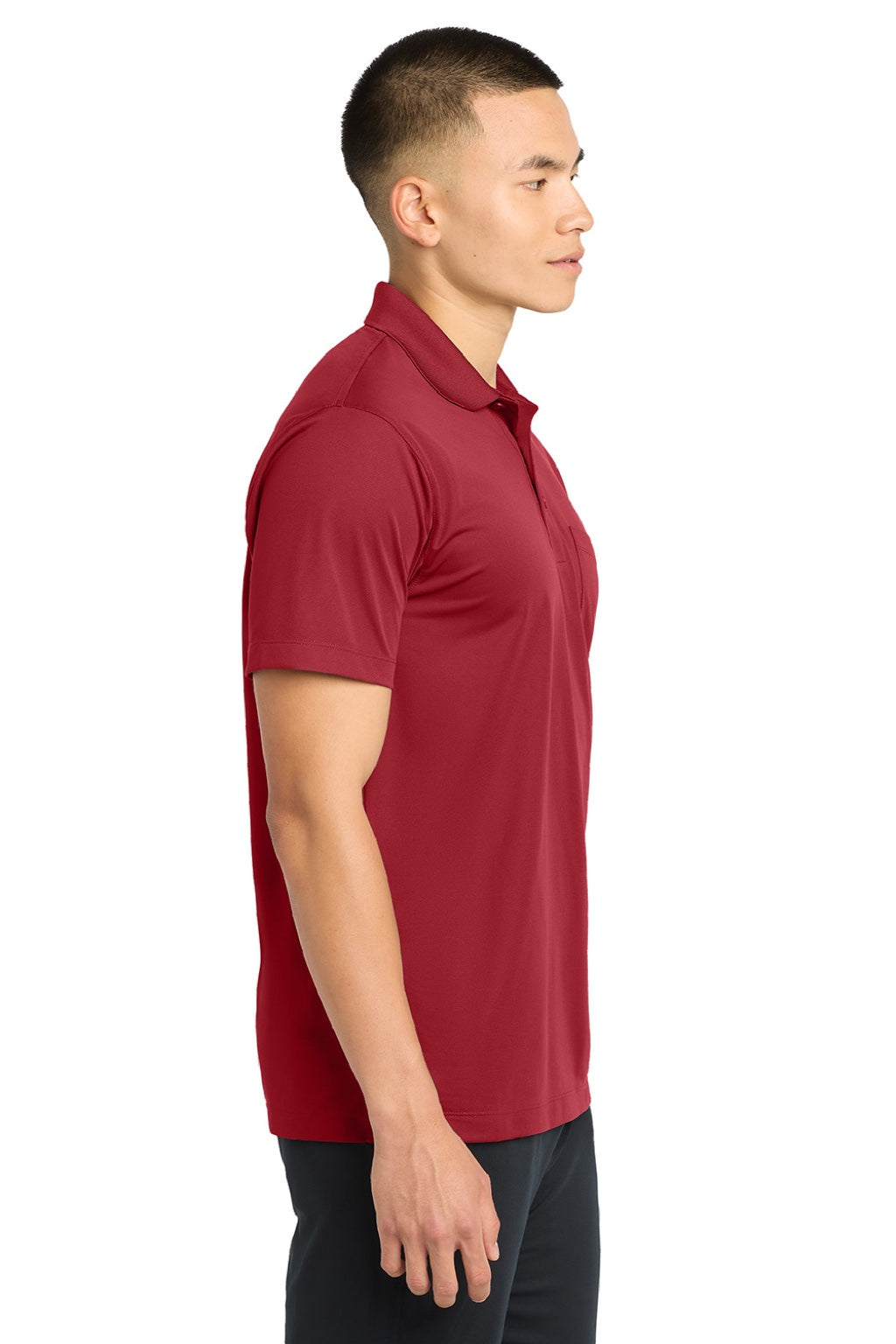 Sport-Tek ST651 Mens Sport-Wick Moisture Wicking Short Sleeve Polo Shirt w/ Pocket True Red Model Side