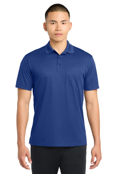 Sport-Tek ST651 Mens Sport-Wick Moisture Wicking Short Sleeve Polo Shirt w/ Pocket True Royal Blue Model Front