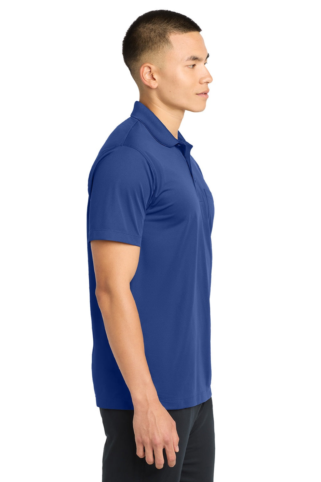 Sport-Tek ST651 Mens Sport-Wick Moisture Wicking Short Sleeve Polo Shirt w/ Pocket True Royal Blue Model Side